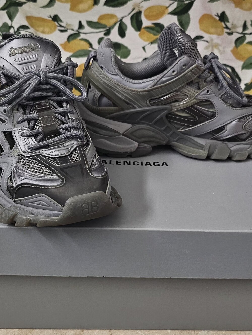 Balenciaga Women's Metallic Gray Layered Track Sneakers, Size 6